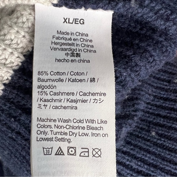 J Crew Womens' XL Cashmere Cotton Cable Knit Sweater Navy Blue White Colorblock - Picture 8 of 10